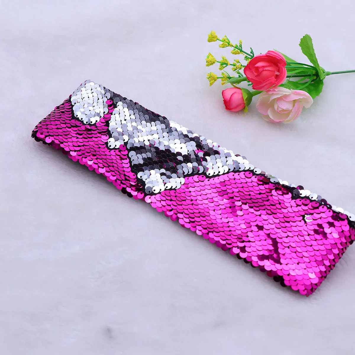 Sequin Hairband Dual Side Reversible Mermaid Design Rose Red Padded Band Party Performance Headband