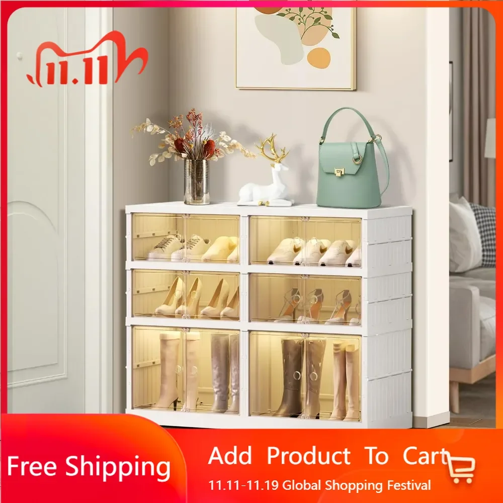 

3-layer foldable transparent shoe rack organizer for wardrobes, 6-12 pairs of plastic foldable shoe rack front door entrance