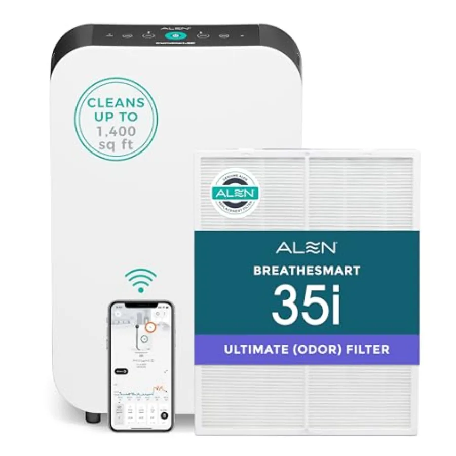 Air purifier for odor control and air quality support in 500-1, 000 sq. ft., medical-grade HEPA filter, white, odor neutralizer