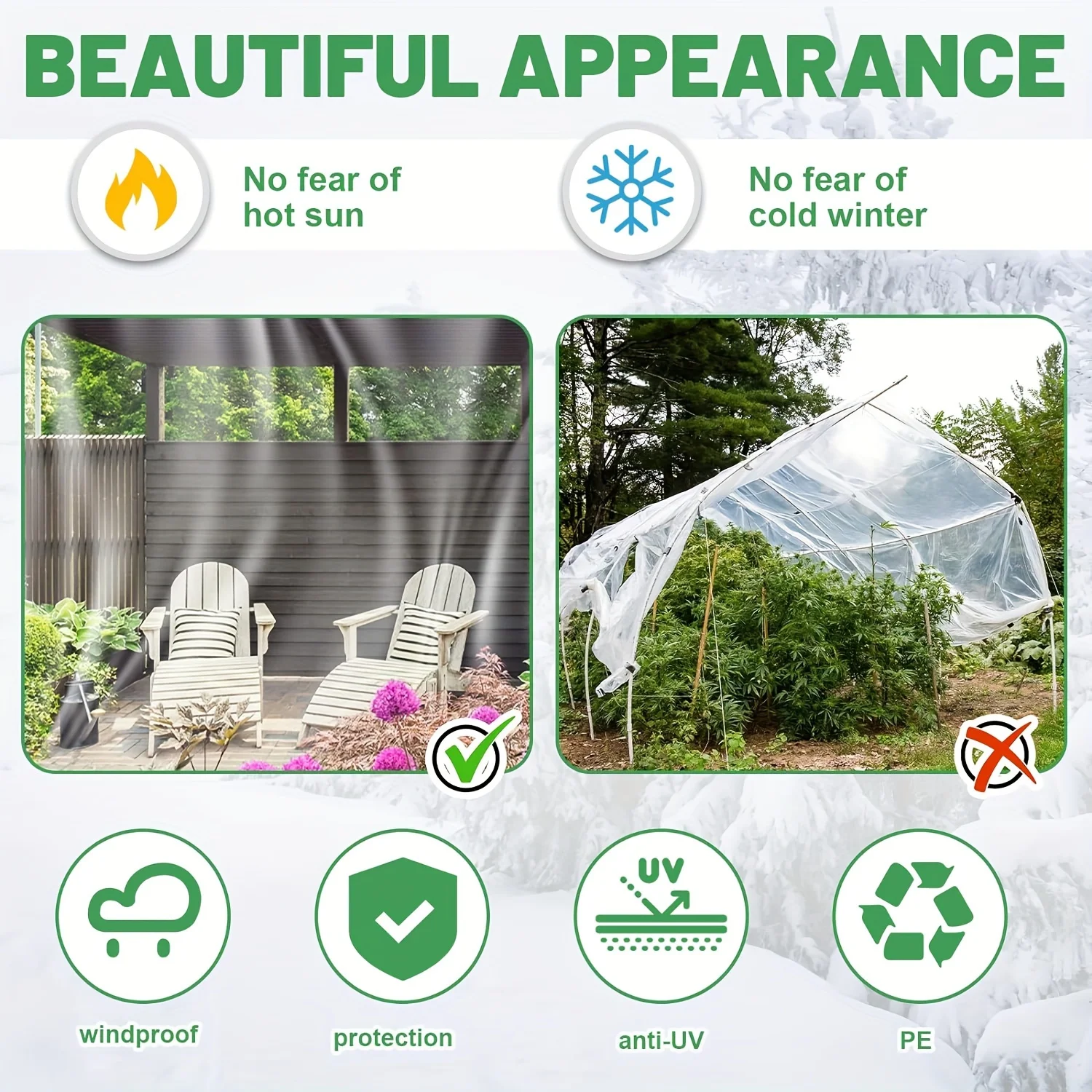 Multifunctional Transparent Waterproof Cloth Sealing Ring, Camping Rainproof Awning, Courtyard Sunshade Windproof Fabric, Garden Plant Winter Protection Cover, Lightweight and Portable for Storage