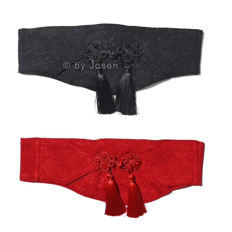 Chinese Knotting Tassel FabrIc Waistbands for Women Red Black Elastic Corset Vintage Irregular Waist Belts Cinturon Flores Niña