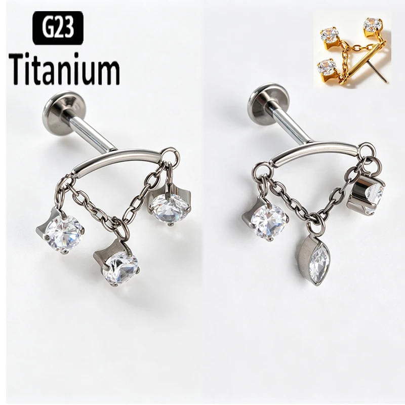 G23 Titanium Piercing Ear Studs Horse Eye Pendant Pin Push In Lip Stud Earrings 16G Threadless Labret Lobe Piercing Body Jewelry