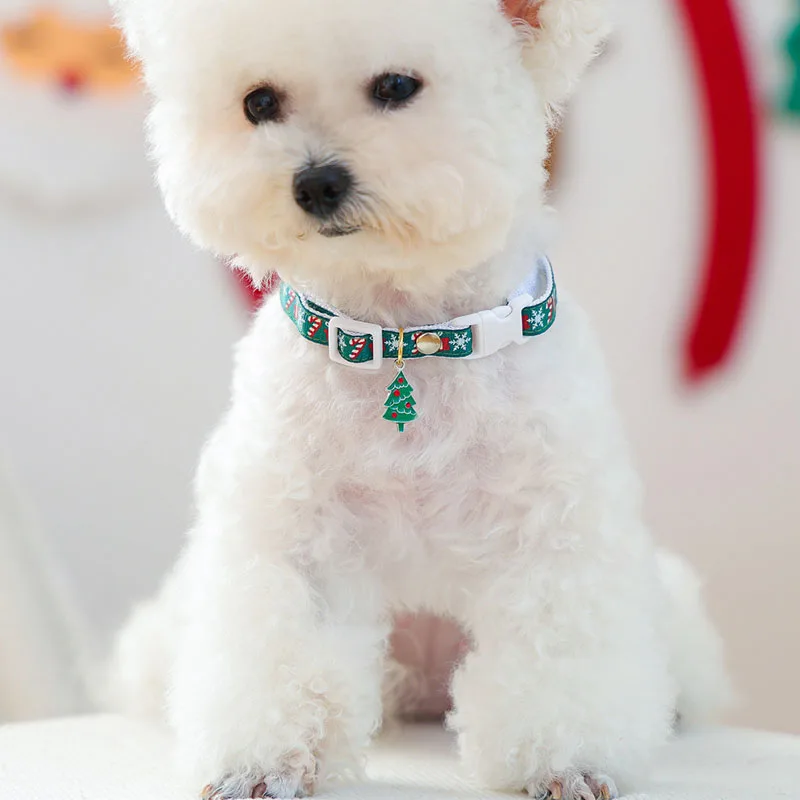 

1pc Christmas Cat Dog Collar Harness Dogs Accessories Adjustable Necklace Collars With Pendant Chihuahua Pet Ring Jewelry Collar