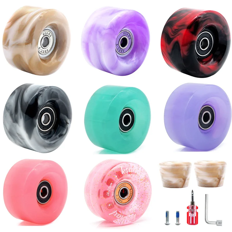 

New 8 Pack Roller Skate Wheels with Bearings 2 Toe Stoppers for Double Row Skating Quad Skates Skateboard 32mm x 58mm 82A