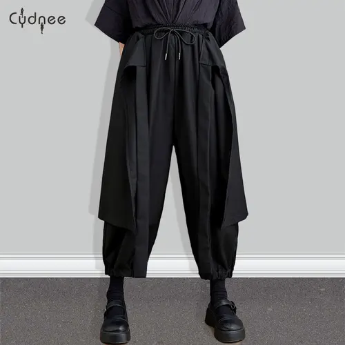 여성용 캐주얼 와이드 레그 원피스 바지, 라운지 파자마, 하이 웨이스트, 헐렁한 크롭 팬츠, 드로스트링 블루머 플러스 사이즈 