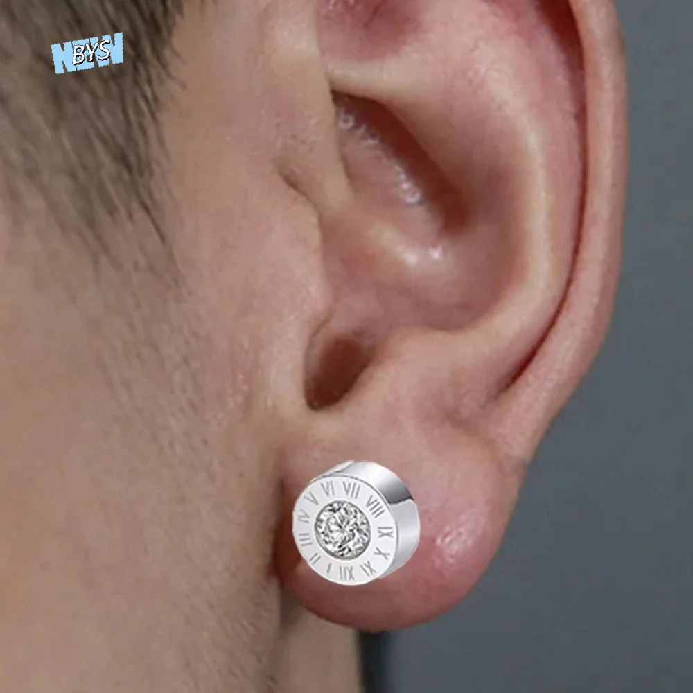 

Micro Inlay Rhinestone Roman Numerals Stud Earring Earrings Hip Hop Men Zircon Earrings Stainless Steel Luxury Sense