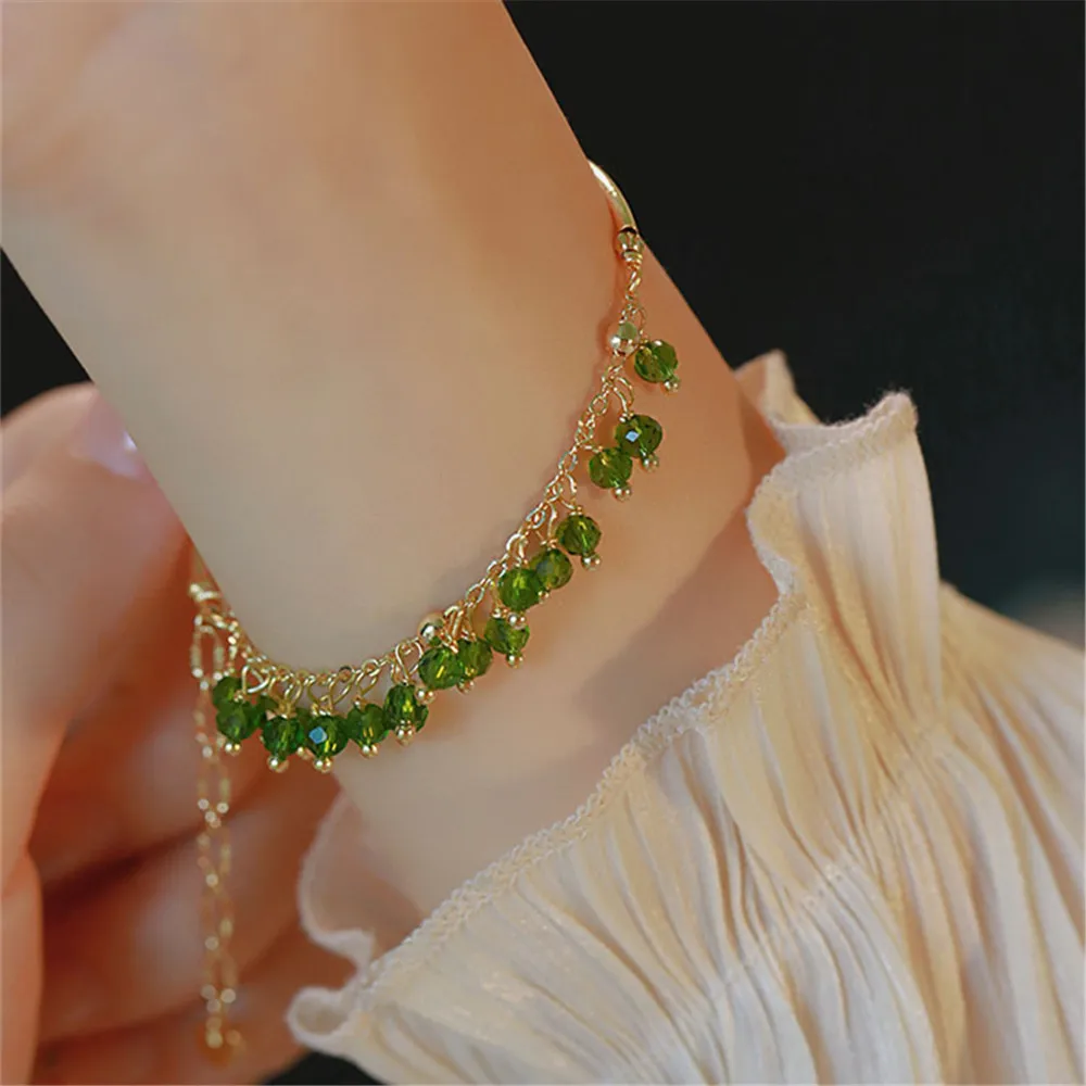 Natural Green Peridot Beads Adjustable Chain Women Bracelet Tassel Handmade Luxury Exquisite Ladies Jewelry Romantic Gift