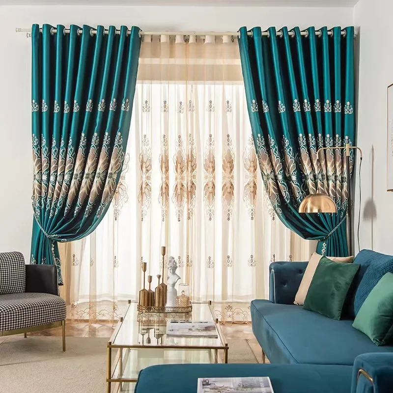Europäische Luxus Neue Gestickte Verdickte Vorhänge Für Wohnzimmer Und Schlafzimmer Nordic Fenster Tüll Blackout Spitze Tuch Custom – Detail 4