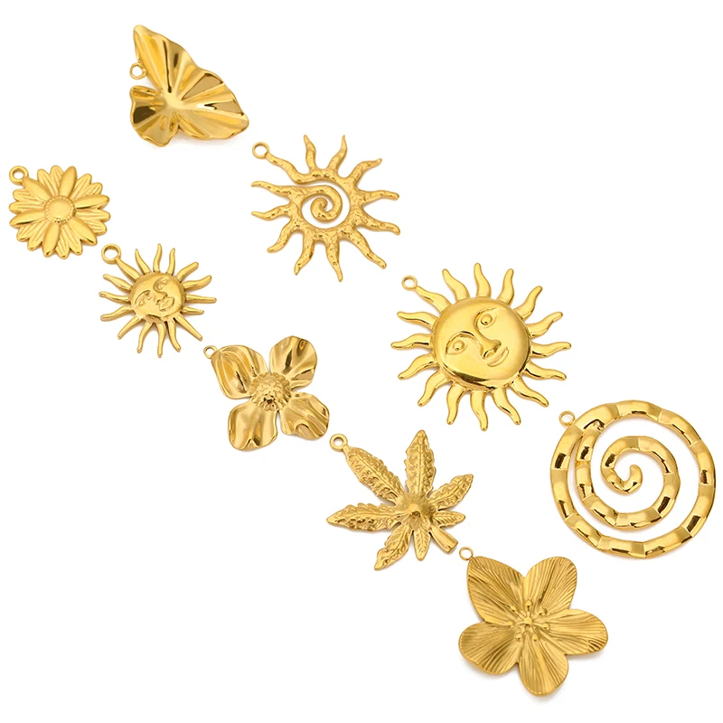 4pcs Stainless Steel Leaf Vintage Sun Flower Spiral Circle Large Charms Pendant for DIY Earring Necklace Jewelry Making Supplies