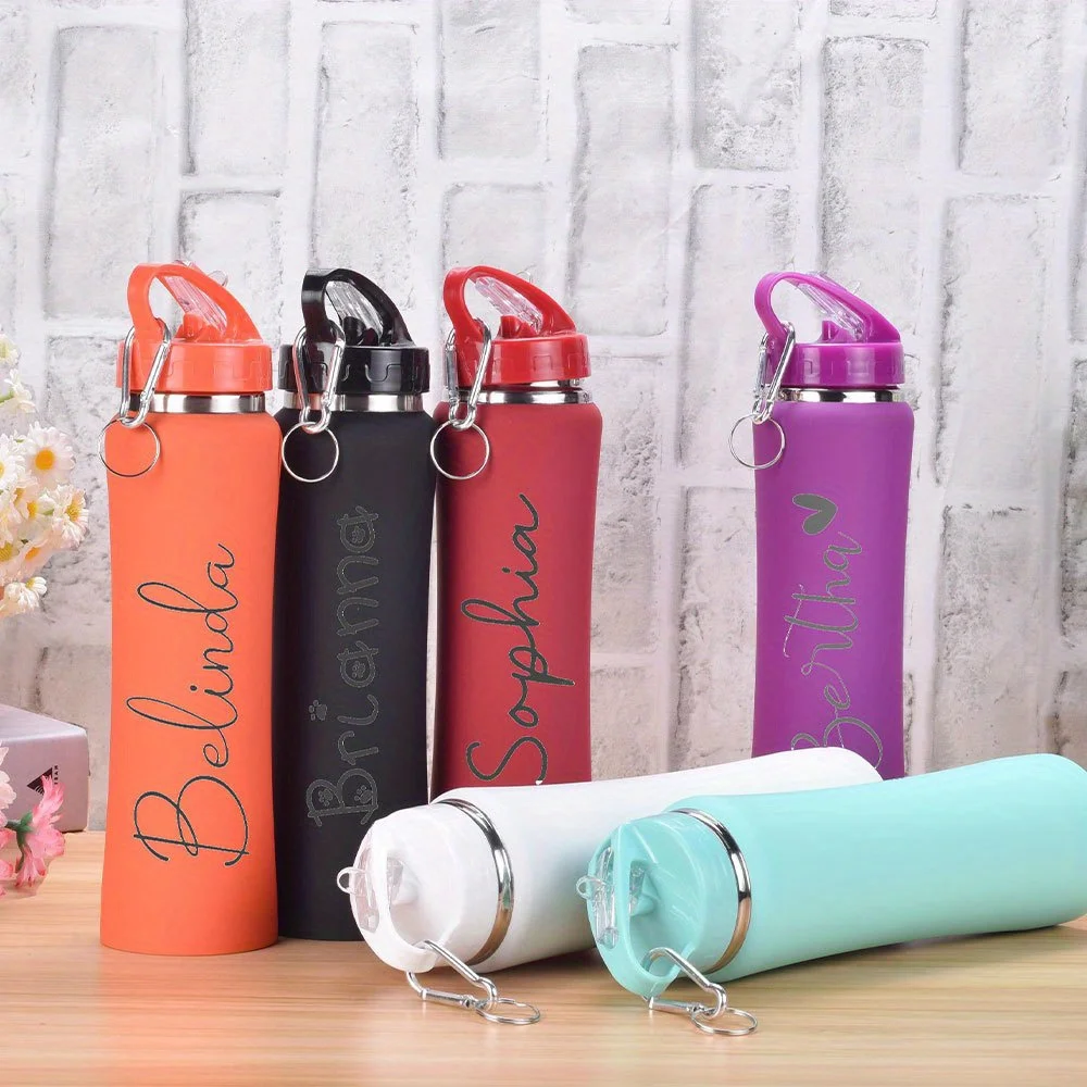 Custom Name Stainless Steel Water Bottle,Flip Straw Lid Travel Flask,Multi Color Portable Cup Personalized Gift for Outdoor