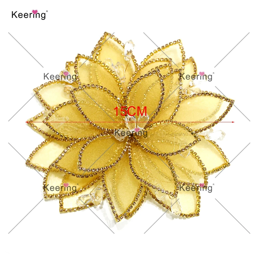 6pcs 3D Rhinestone Wire Flowers Petal Wedding Decoration Artificial Blooming Plant Garden Theme Applique WHD-141