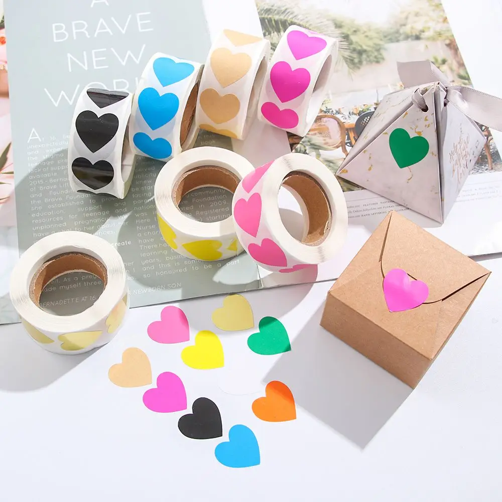 500 Pcs Cute Gift Packaging Home Decor Seal Labels Scrapbooking Love Heart Shaped Sticker