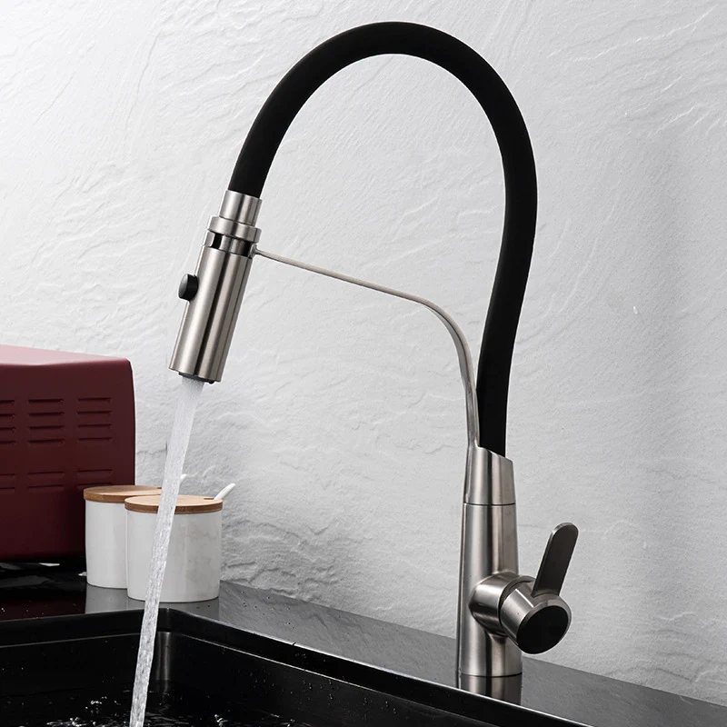 CDBM Kitchen Fixtures 10073 304 Stainless Steel 360° Rotatable Pull-Out Kitchen Sink Faucet with Hot & Cold Water CFG-051