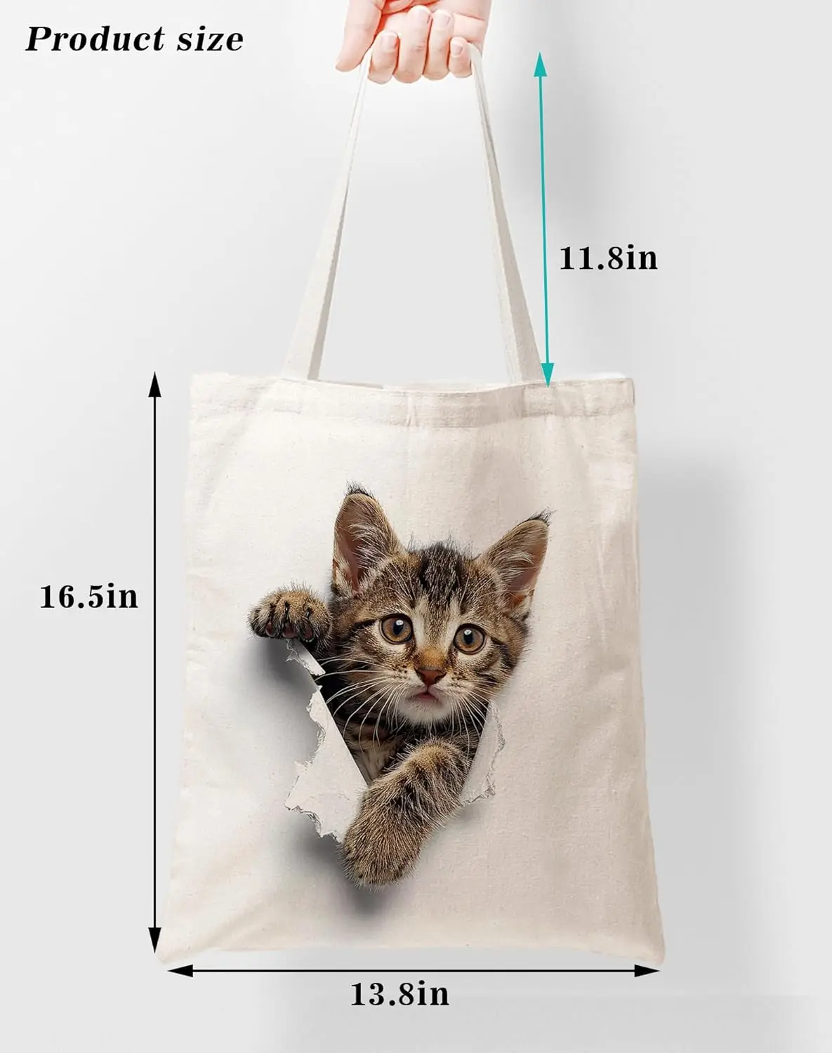 Cute Peeking Kitten Canvas Tote Bag Reusable Eco Friendly Shopping Shoulder Bag For Daily Use