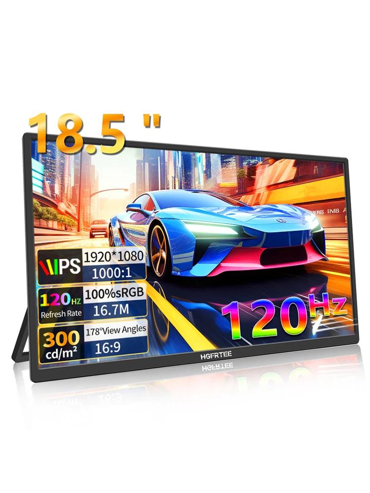 HGFRTEE Portable Gaming Monitor 18.5 Inch 1080P 16:09 120Hz 100%sRGB 300Cd/m² Travel Screen for MacBook Laptop PC Game Consoles