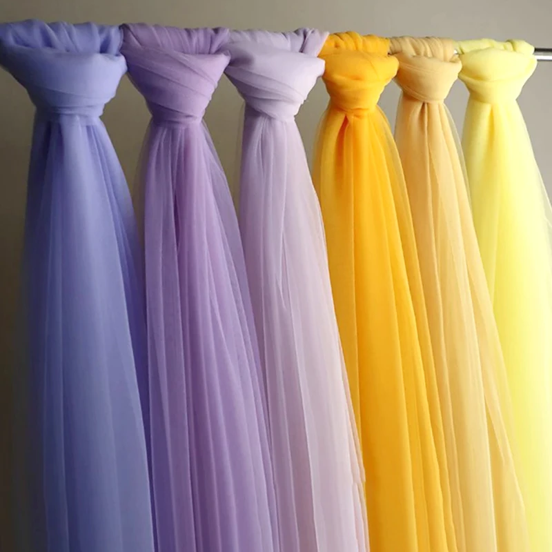 Lilac Purple Yellow Soft Tulle Fabric Wedding Celebration Curtain Clothing Mesh Layout Chair Back Yarn DIY Handmade Sewing