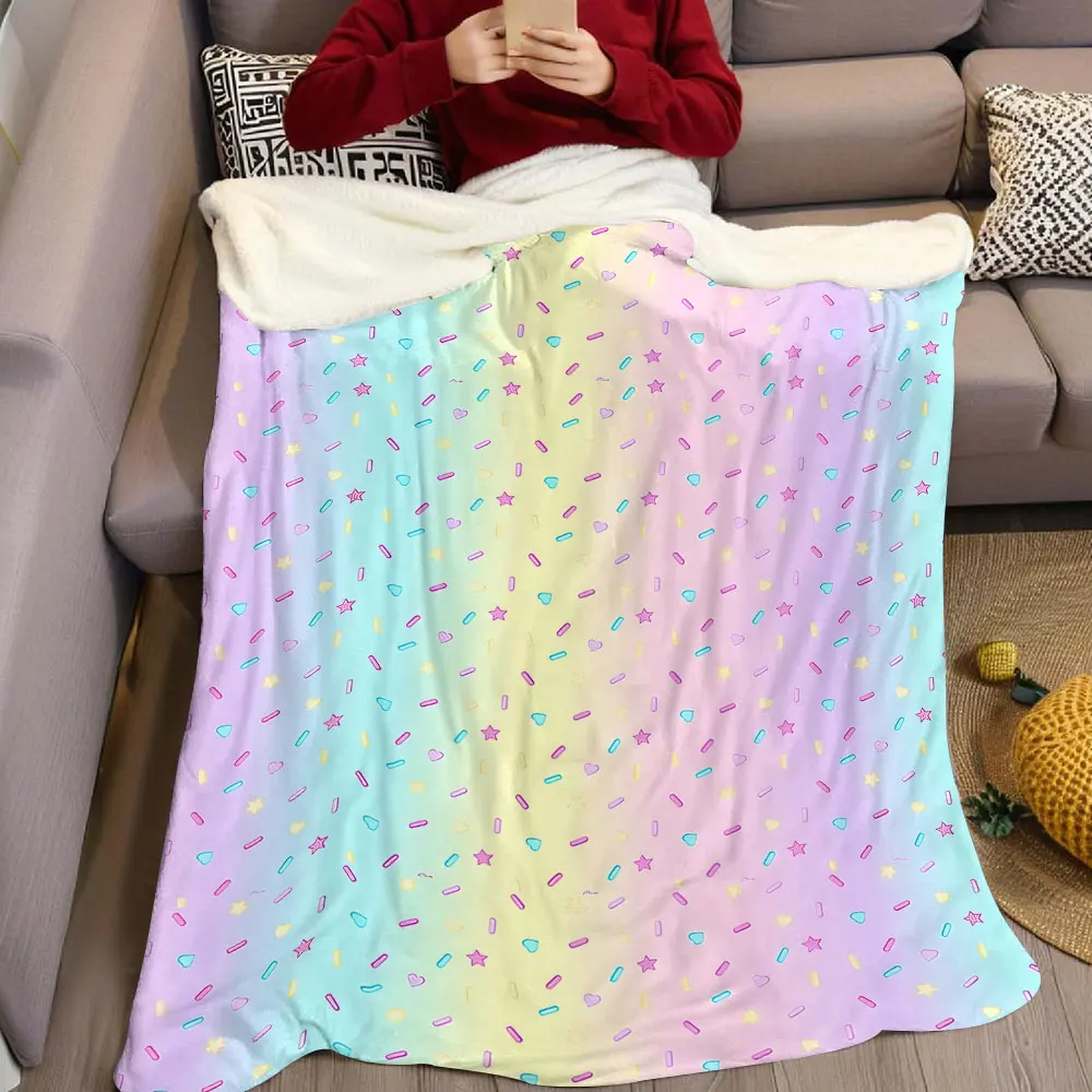 rainbow sprinkle Flannel Blanket Warm Soft Halloween Christmas Decorative Couch Warm Cozy All-Season Gift