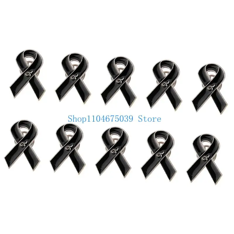 5asd 10Pcs/pack Black Ribbon Awareness Brooch Pin For Melanoma Prevention And Funeral Outfit Zinc Alloy Safety Badge Pin