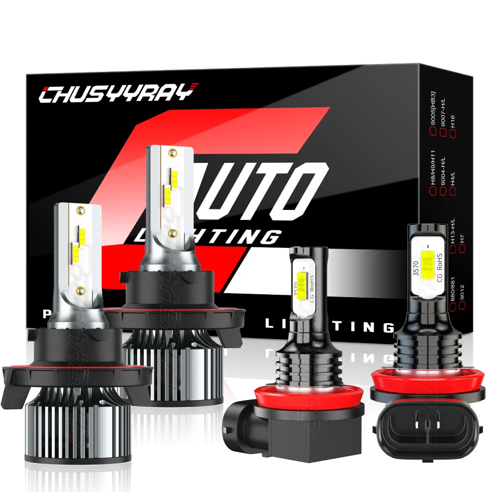 

4x 9008+H11 Canbus LED Headlight High Low + Fog Light Bulb Combo 12V 6500K 20000LM 1:1 Same Size Plug and play IP68 Waterproof