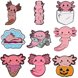 Cute Axolotl Enamel Pin Pink Fish Brooches for Women Men Lapel Pins Badges on Backpack Clothes Accessories Animal Jewelry Gifts