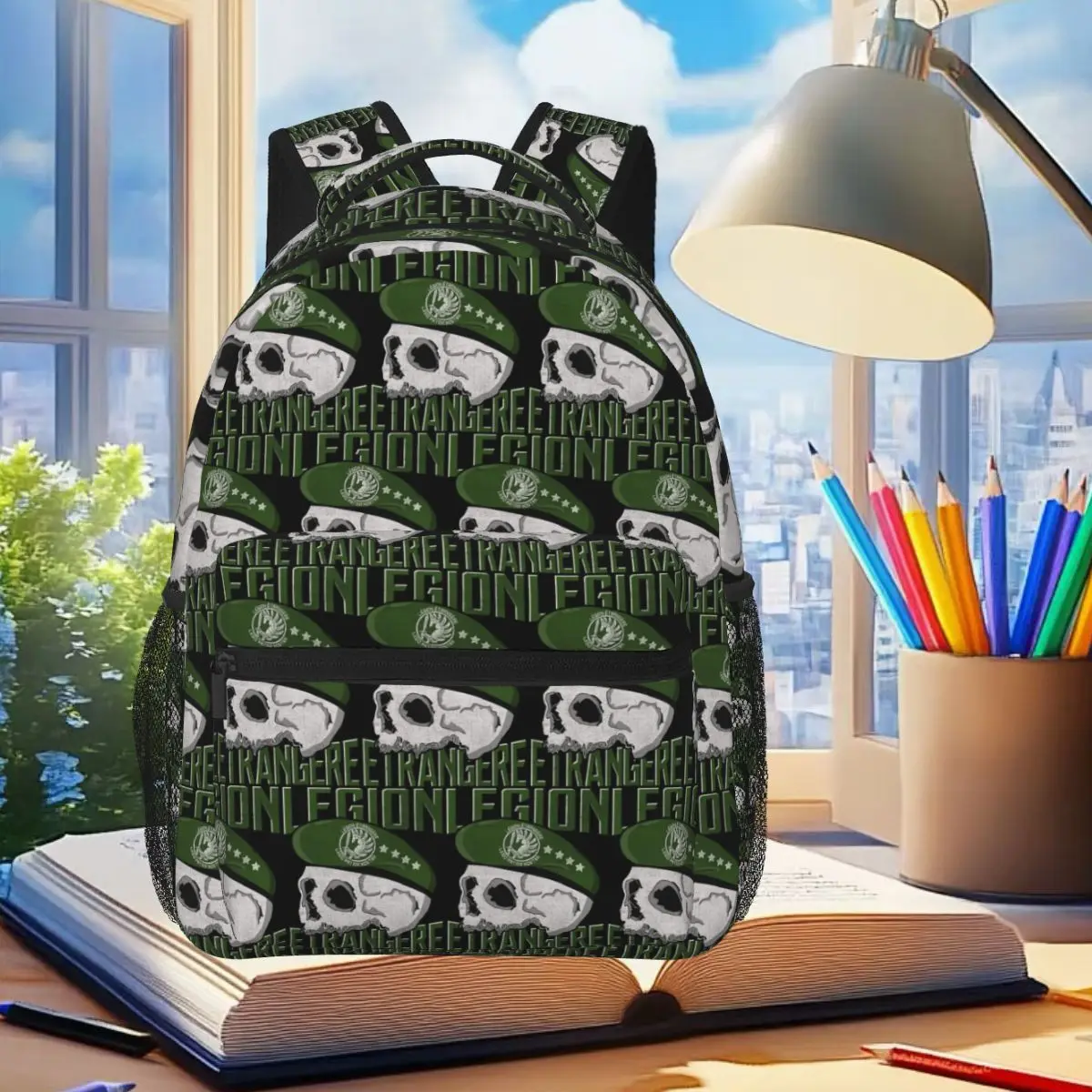 

French Foreign Legion Etrangere Horror Skull Print Backpack Student Boys Girls BookBag School Bag Shoulder Bags for Men Women
