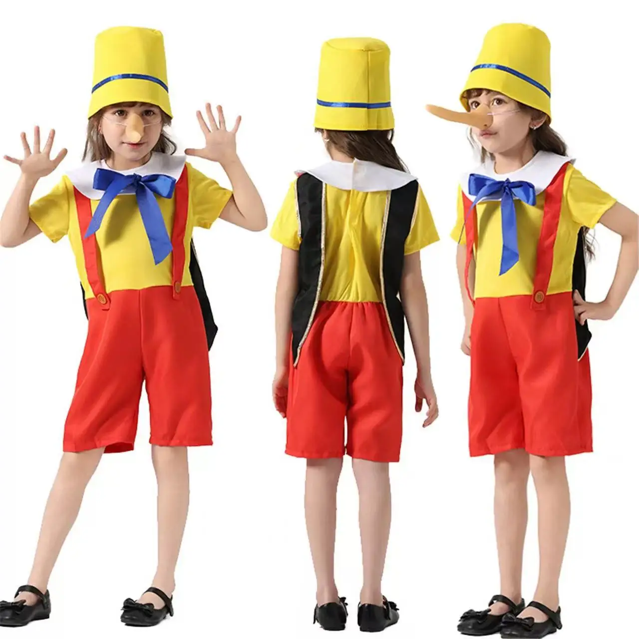 

Anime Long Nose Pinocchio Cosplay Costume Kids Adults Puppet Pinocchio Outfits with Nose Halloween Stage Performance Costume