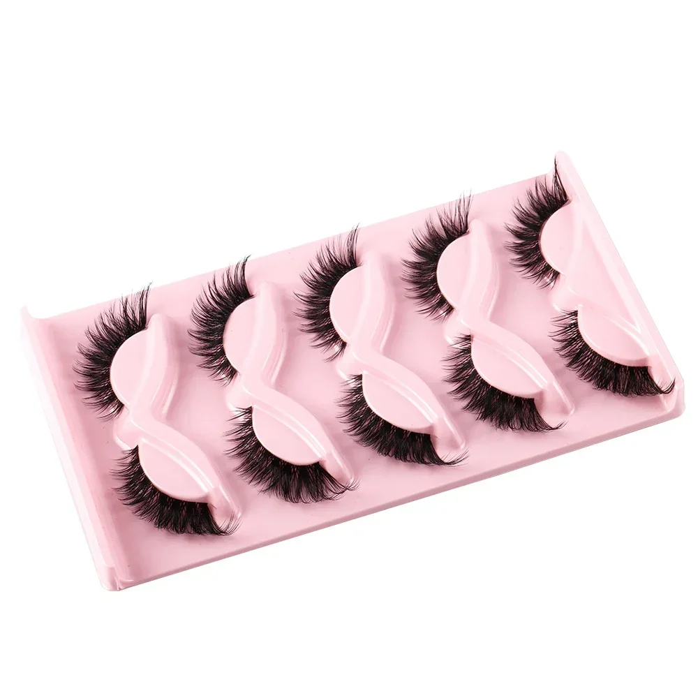 5 pairs Cat eye Eyelashes 3D Natural False Lashes Fluffy Soft Cross Clear Band Lashes Manga Lashes Wispy Eyelash Makeup