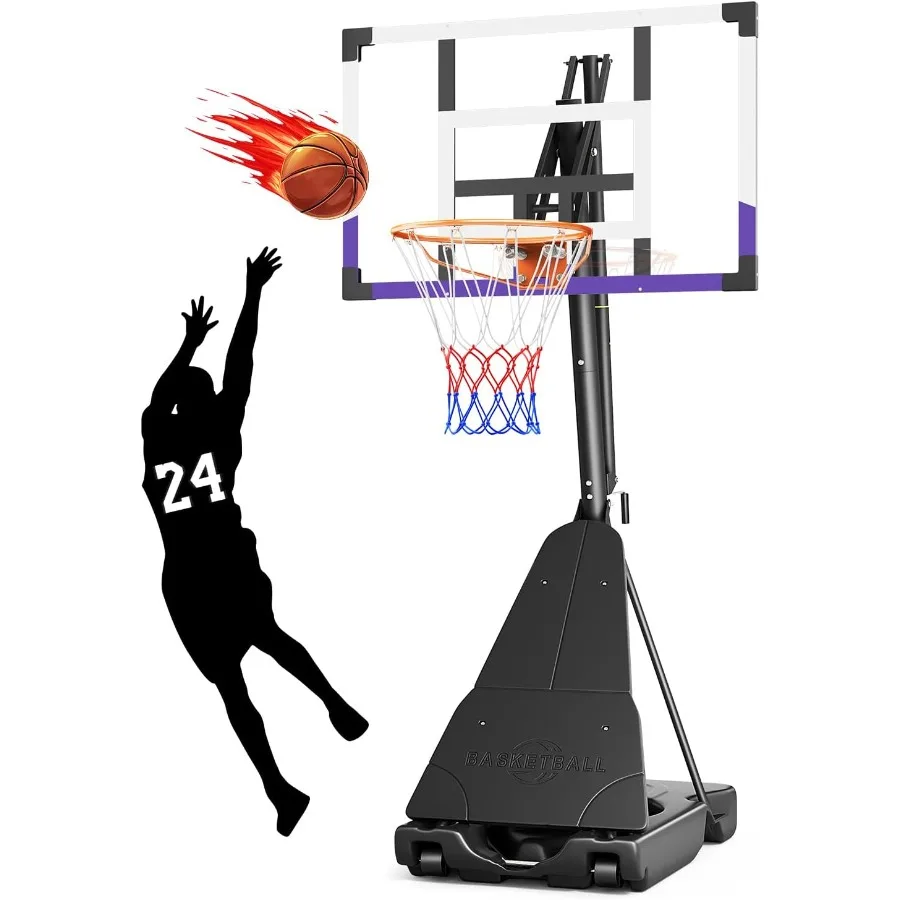 Ring Basket Luar Ruangan 44-48 Inci Papan Belakang PC Anti Pecah 5.25-10 Kaki Tinggi Dapat Disesuaikan Tanpa Tingkatan Ring Basket Portabel untuk T