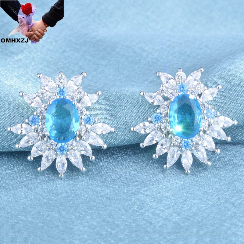 

OMHXZJ Wholesale EA1012 European Fashion Woman Girl Party Birthday Wedding Gift Shiny AAA Zircon 18KT White Gold Stud Earrings