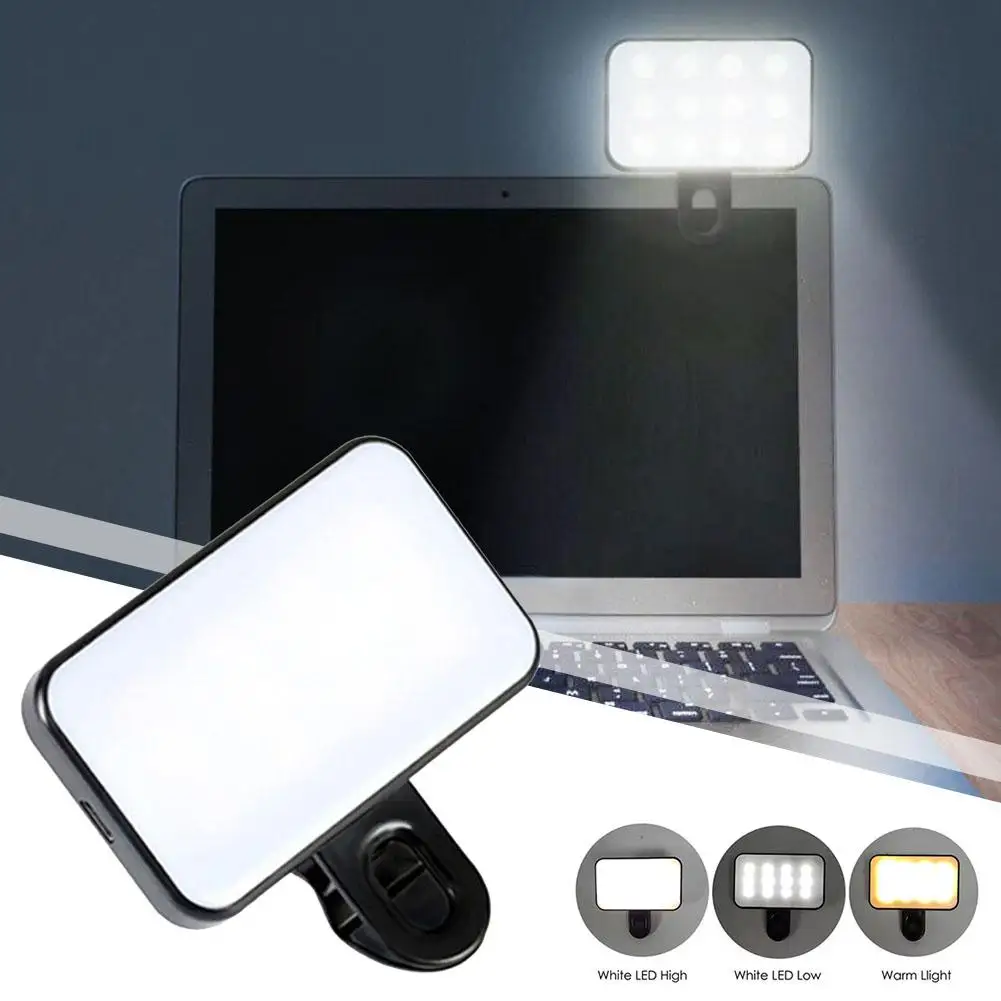 Portable Mini Selfie Fill Light New Multifunctional Rechargeable 3 Modes Adjustable Brightness Clip For Mobile Phone Comput F2O2