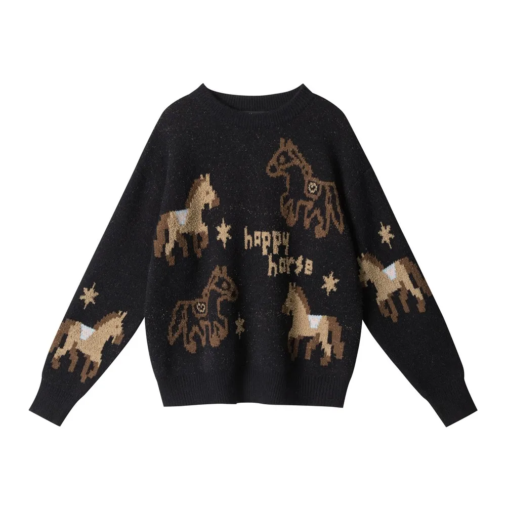 

Kawaii мультфильм забавные лошади гранж винтажные свитера дизайнерская вязаная зимняя одежда пуловеры топы для женщин и девочек уличная одежда
