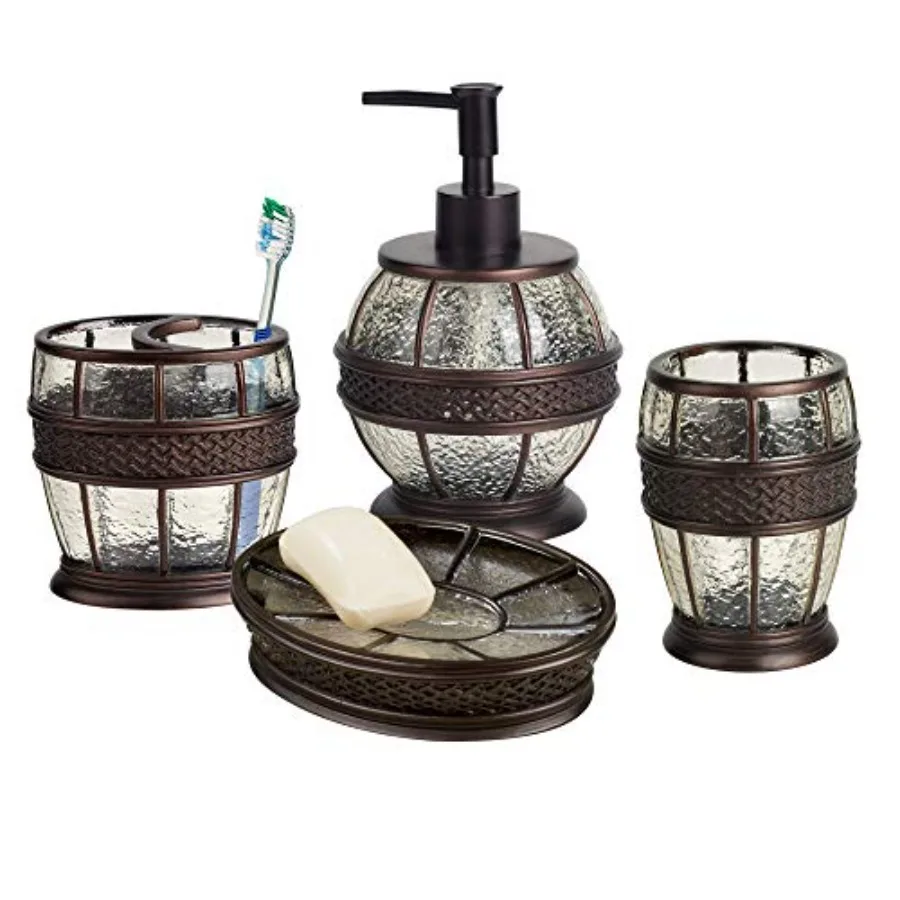 

nteel Resin Crkled Ice Ba cessory Set for Vani Countertops 4 Piece ury Ensemble ludes so Dish Toobh Holder Tumbler so and Lotio