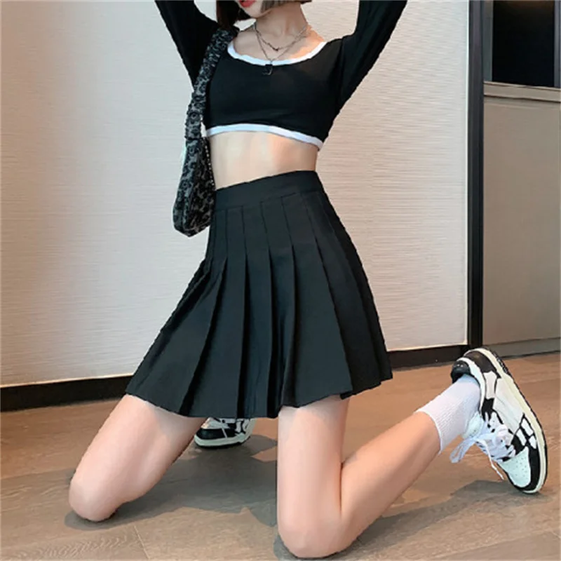 Sexy Women Pleated Skirt High Waist Mini Skirts Dance Tennis Solid Korean Preppy Style A-line Skirts Kawaii Student Girl Clothes