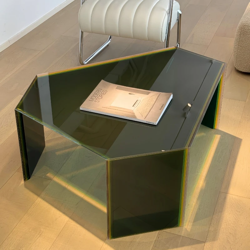 

Special-shaped glass coffee table Italian modern simple color creative side table designer low table