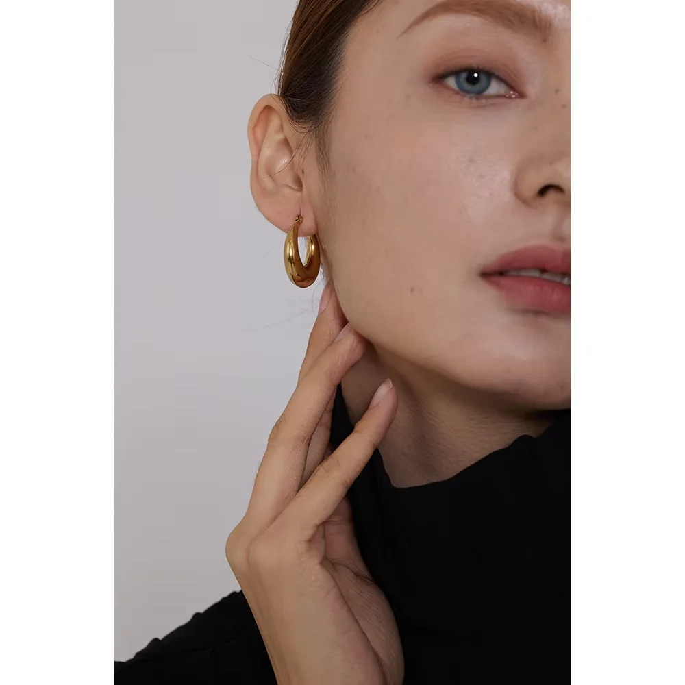 ASONSTEEL Minimalist Stainless Steel Hollow Hoop Earrings Waterproof Metal Temperament Geometric Gold Plated Chic Jewelry Gift