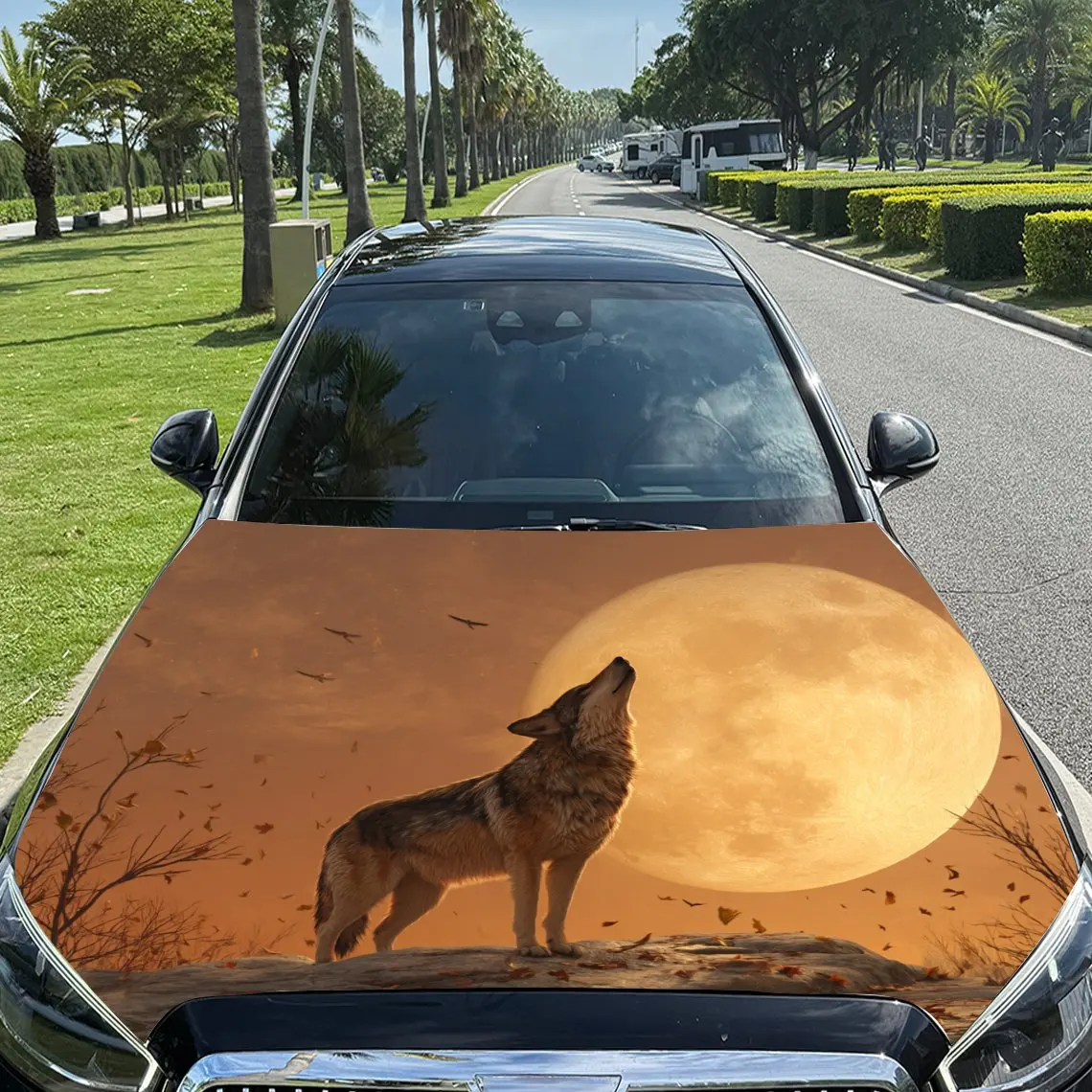 

Mighty Lone Wolf Howling Print car hood stickers, waterproof self-adhesive, scratch resistant, easy to stick, durable car PVC st