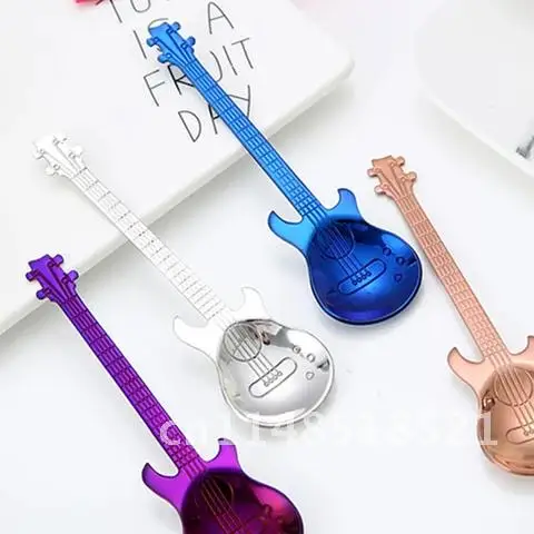 7PCS/SET Stainless Steel Teaspoon Guitar Coffee Spoon Creative Christmas Gift Fashion Bar Tableware for watermelon dessert