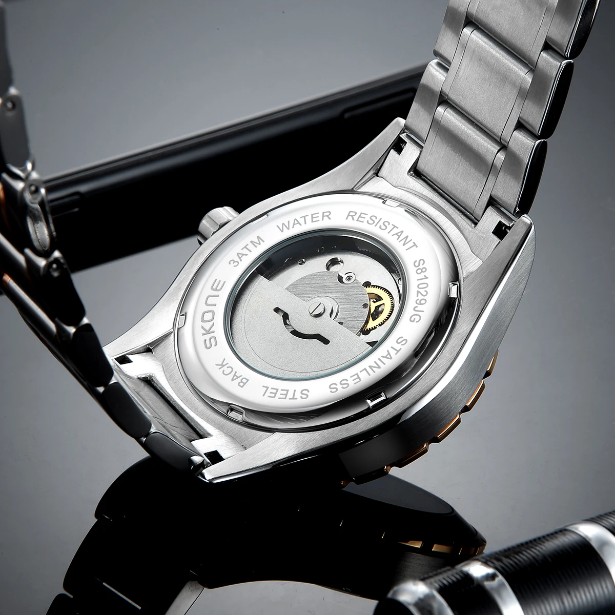 Reloj para hombre, reloj mecánico completamente automático de acero inoxidable, resistente al agua, luz nocturna, tendencia de negocios, reloj de marca de moda para hombre