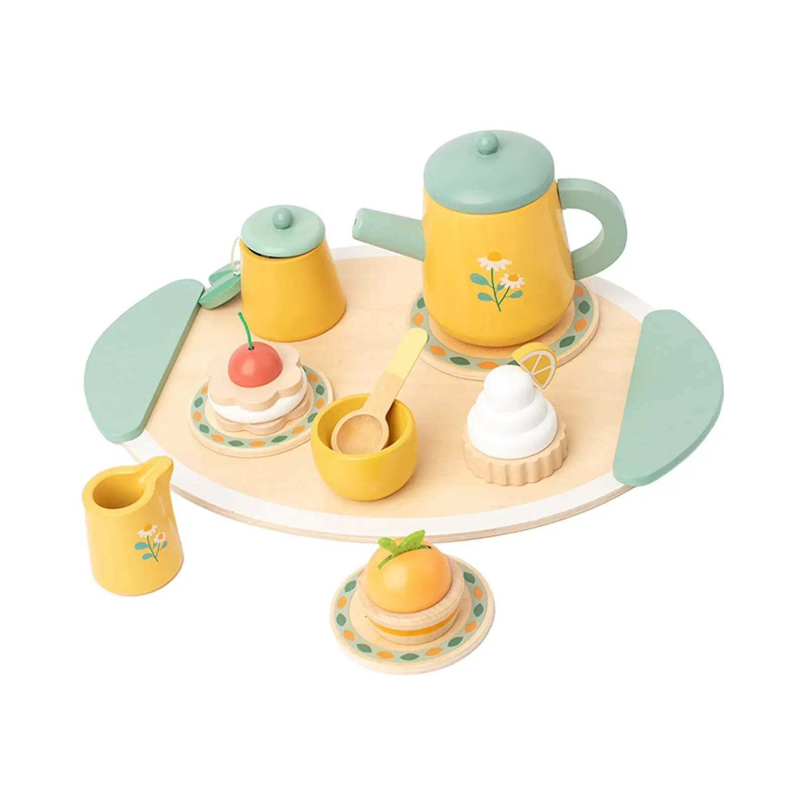 

Toddlers Tea Set Pretend Play Toy with Metal Teapots Cups Plates Afternoon Tea Playset Wooden Tea Set for Age 3 4 5 6 Girls Kids