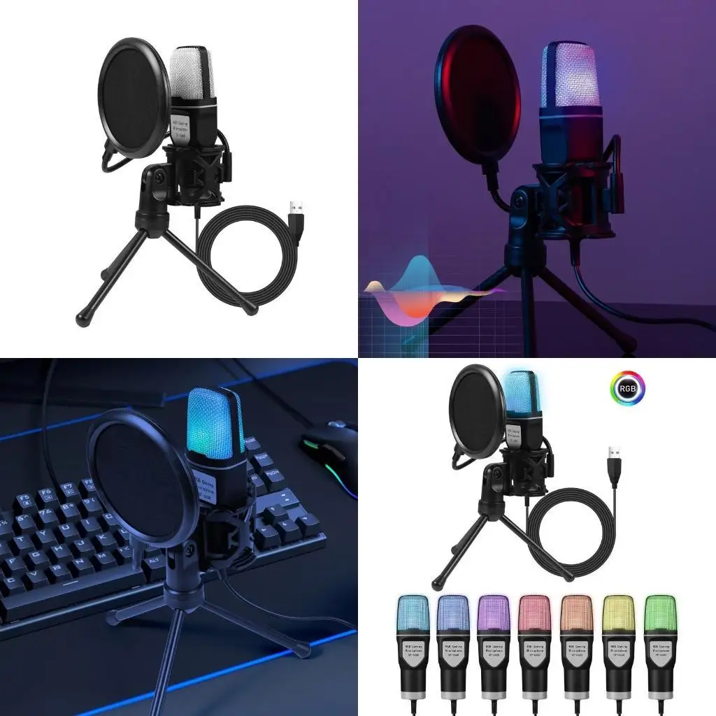

L4MD Usb Microphone Condenser Microphone With Stand Clip for Pc RGB Light