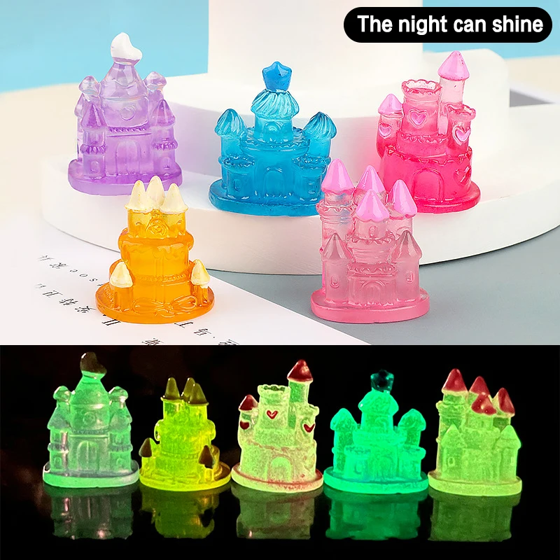 1pcs Mini Resin Castle Miniature Figures 3D Luminous Little Ornament Micro Landscape DIY Dollhouse Garden Decoration Craft