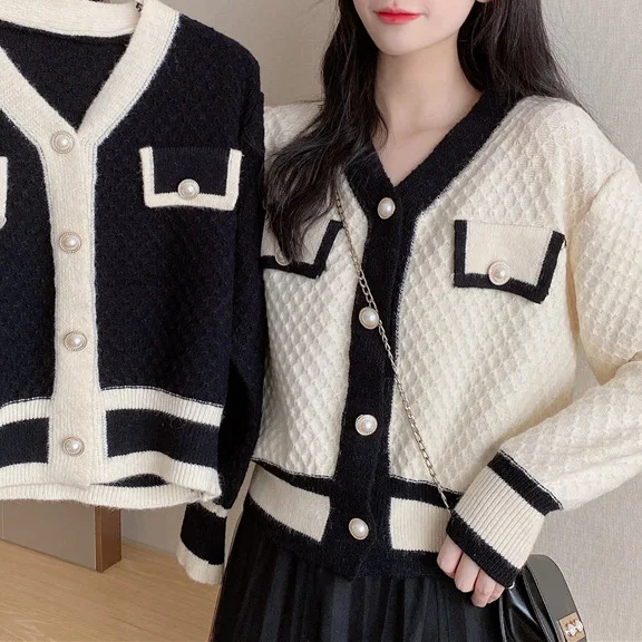 V-Neck Sweater New Women's Tops Lazy Japanese Retro Celebrity Style Cardigan Single-Breasted Outer Jacket