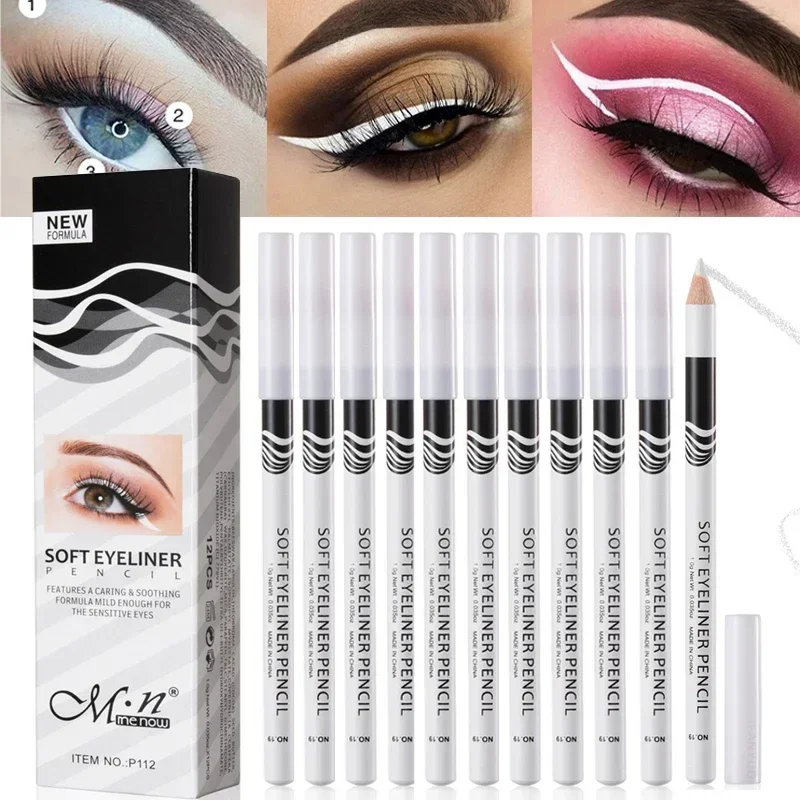 12pcs White Eyeliner Makeup Smooth Easy To Wear Eyes Brightener Highlighter Waterproof Long Lasting Eyes Liner matite trucco