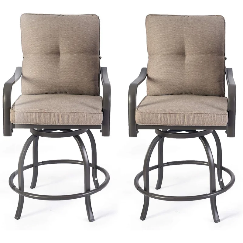 

2 Pack Outdoor Swivel Bar Stools, Counter Height Metal Patio Chairs with Beige Cushion, All-Weather Bistro Chairs Backyard