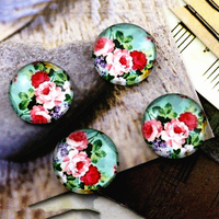 New Fashion  20pcs 12mm Green Flower  Handmade Photo Glass Cabochons