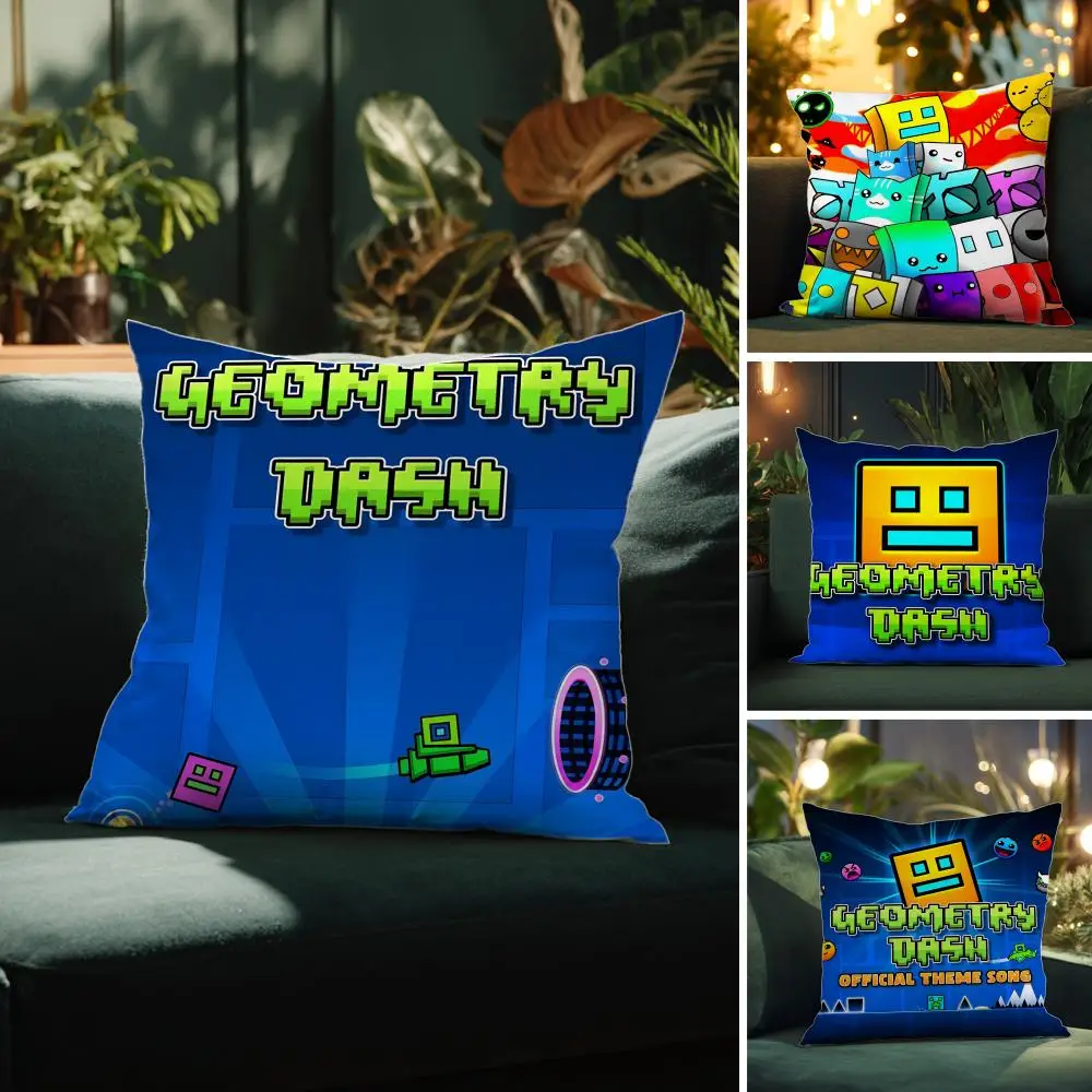 Art G-Geometry Dash Video Game Pillow Case Pattern Printed Pillowcase for Living Room Sofa Cushion Cover & Bedroom Decor