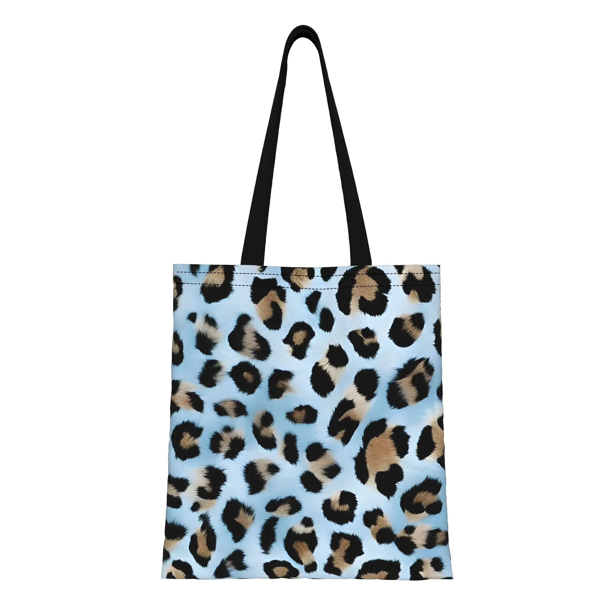 

Сумка-тоут из холщовой ткани с леопардовым принтом в тане и синих тонах, идеально подходит для шопинга, женская сумка с верхней ручкой