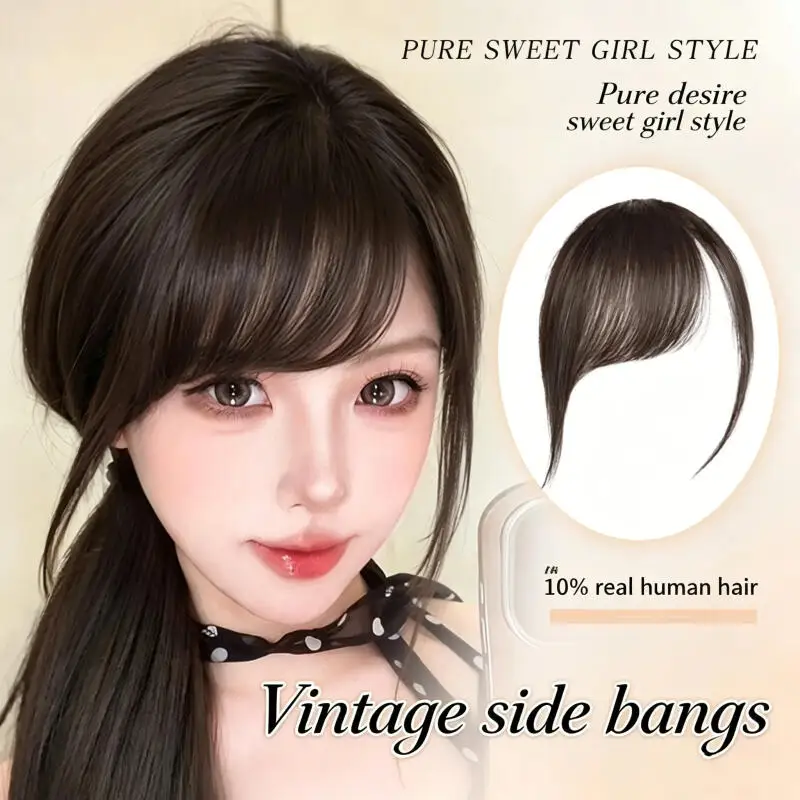 Clip In Synthetic Air Bangs Hair Extension Natural Oblique Fringe Fake Hairpiece For Women Black Brown Daily Use Styling Accesso
