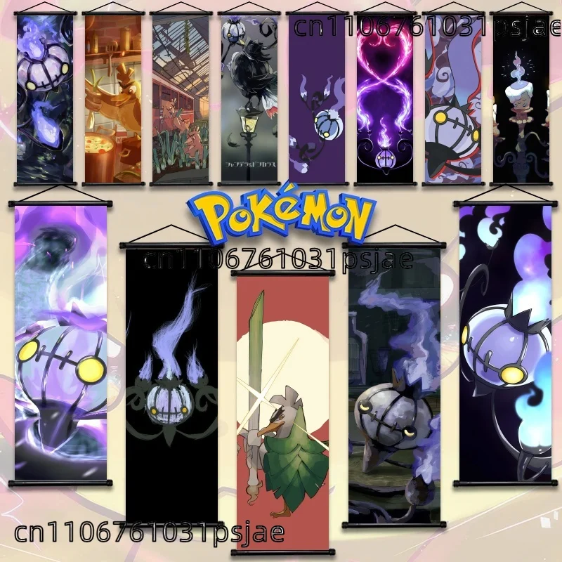 

Pokémon Chandelure & Farfetch'd Hanging Scroll Posters - Ethereal and Dynamic Anime Wall Decor for Pokémon Fans