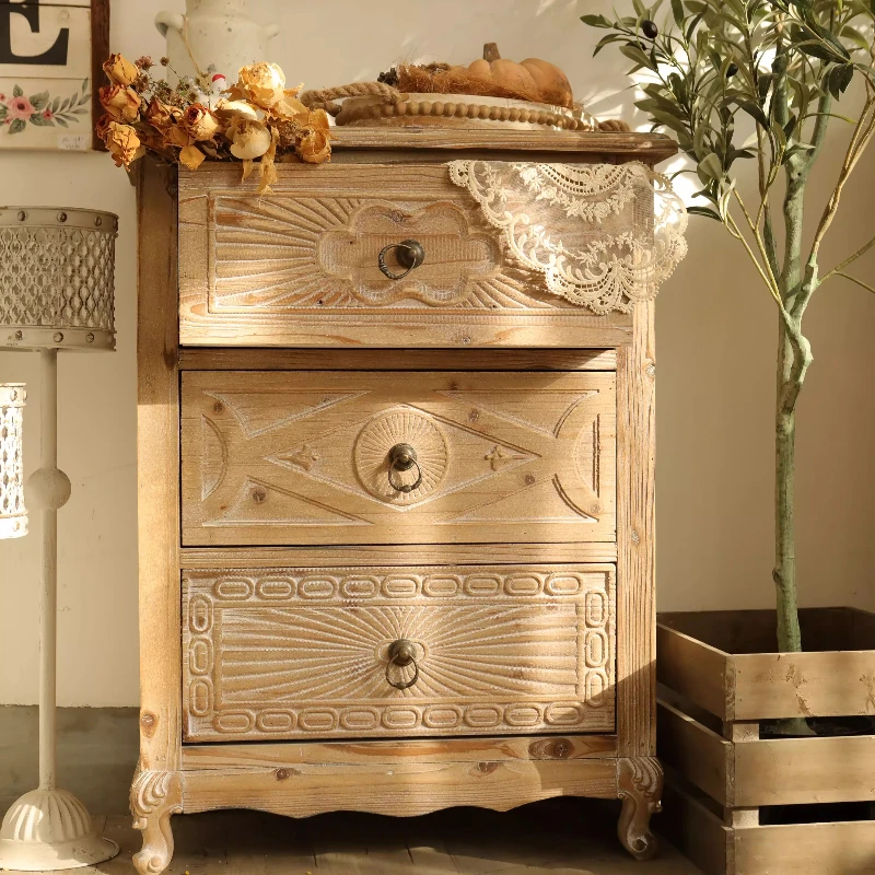 

Fir short side cabinet edge few carved log color three pumping cabinet 61 * 35 * 82cm